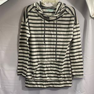 MAURICES LIGHT MATERIAL STRIPE PULLOVER HOODIE Charcoal. Gray and white stripe S